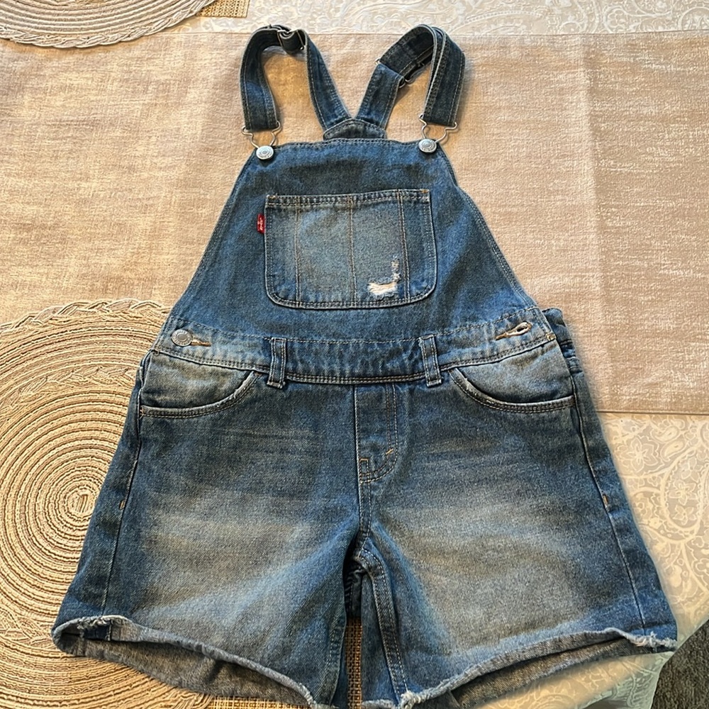 Levi's Girl's Size 10 Girl Overalls Shorts Shortalls Jean Denim Blue Medium Wash